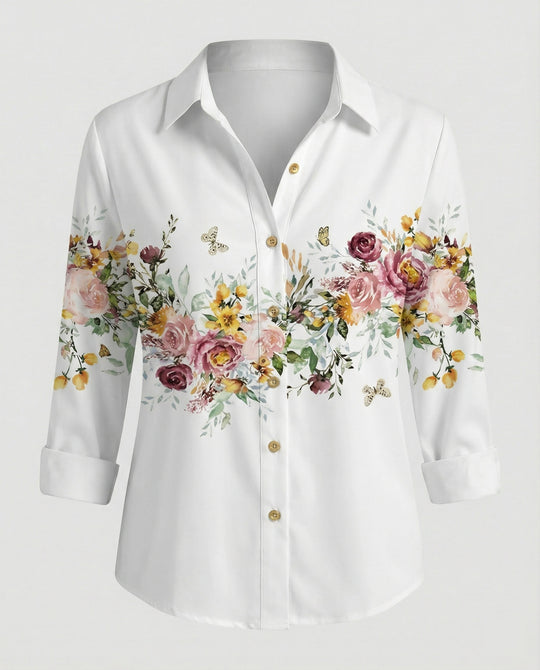 Leinenoptik Bluse Damen Floral