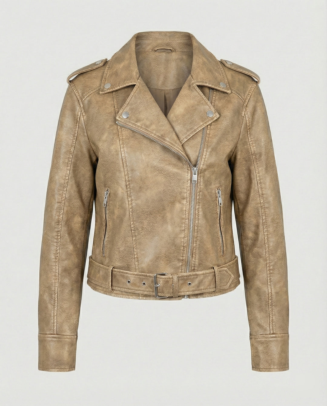 Damen cropped Kunstlederjacke im Biker-Stil