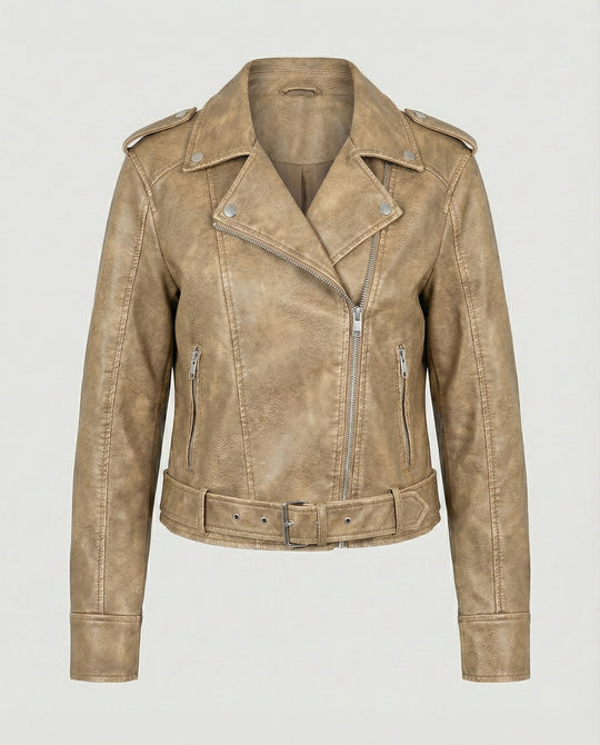 Damen cropped Kunstlederjacke im Biker-Stil
