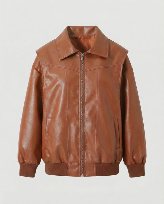 Damen elegante Kunstlederjacke mit hohem Kragen