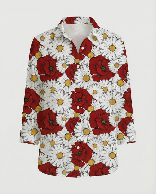 Leinenoptik Bluse Damen Floral