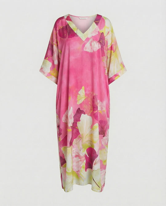 Damen Maxikleid Leinen Kaftan