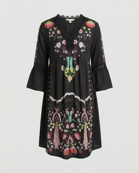 Boho Blumenkleid Damen A-Linie