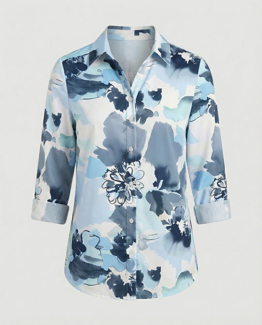 Hemdbluse Seidenoptik Damen Floral