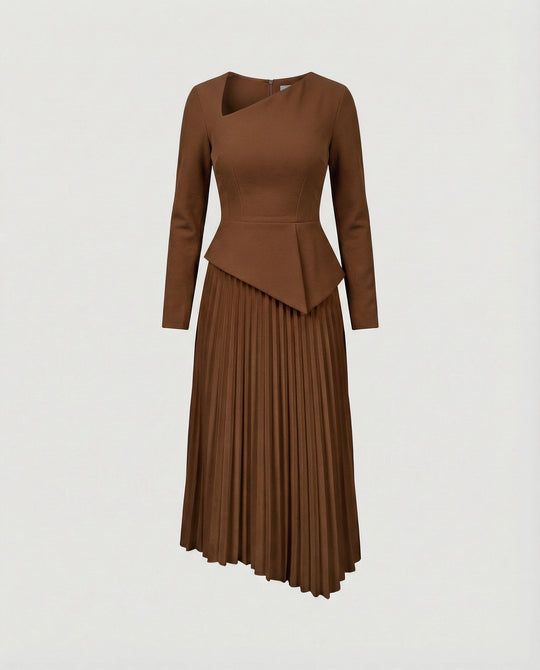 Damen Midikleid asymmetrisch mit Schößchen