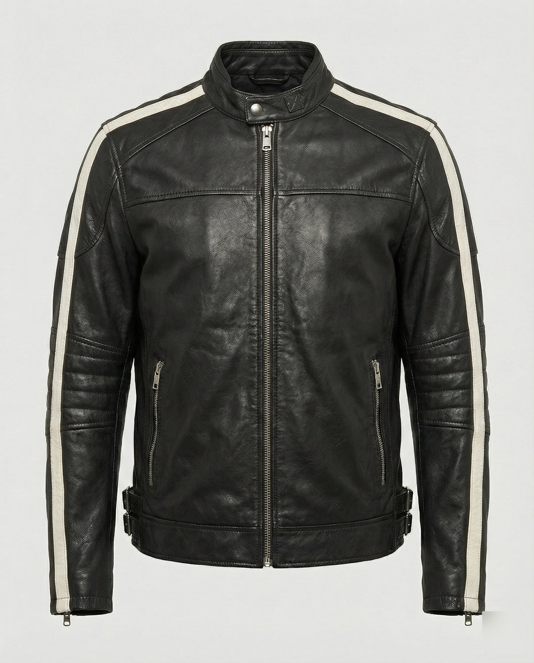 Herren Motorradlederjacke Stehkragen