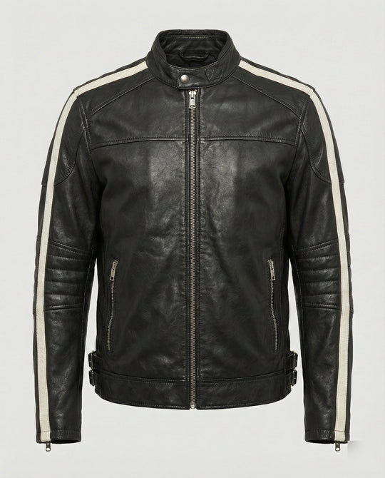 Herren Motorradlederjacke Stehkragen