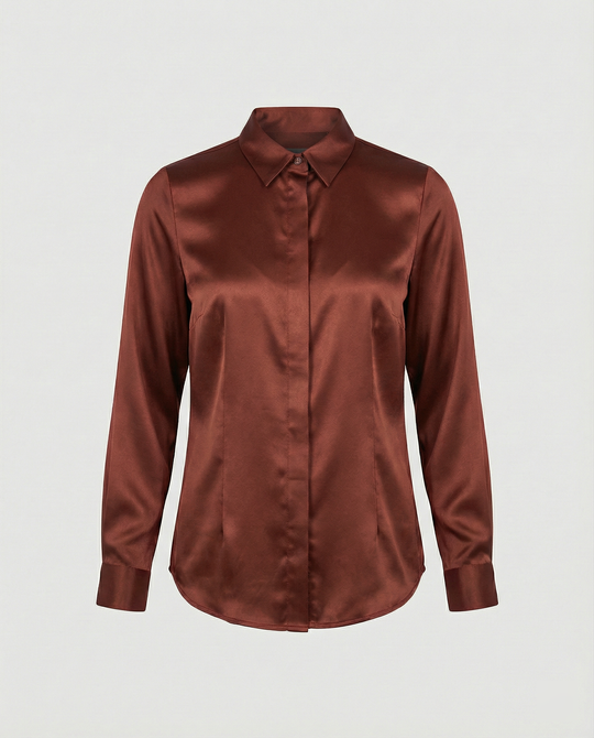 Damen Satin-Bluse mit klassischem Kragen R&B