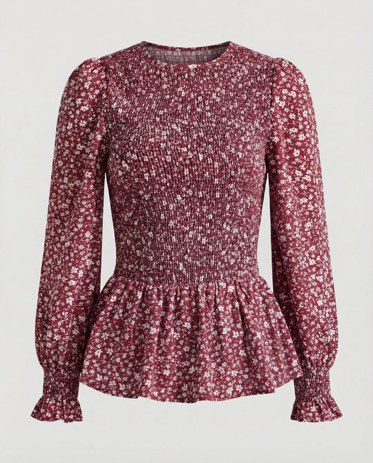 Bluse Damen Peplum Gesmokt