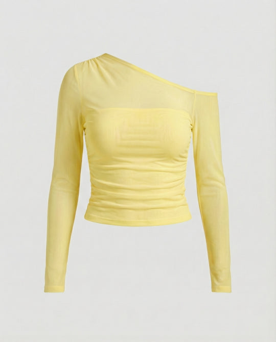 Damen Elegantes asymmetrisches Oberteil mit schulterfreiem Design und Raffung R&B