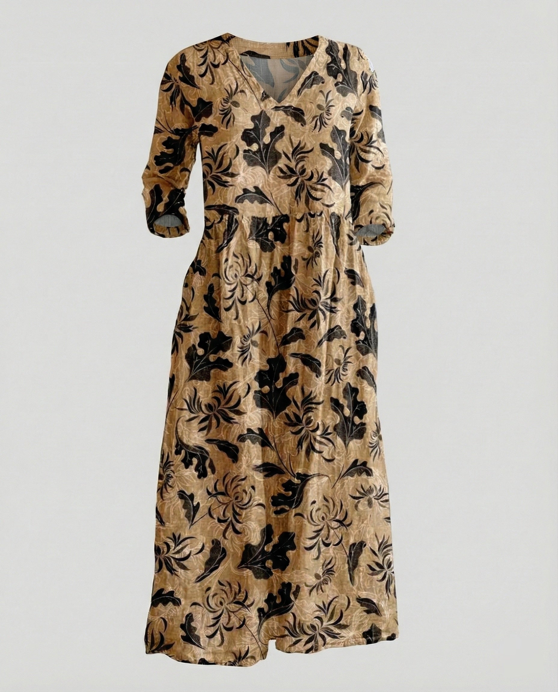 Damen Boho Maxikleid Sommer Leinenoptik