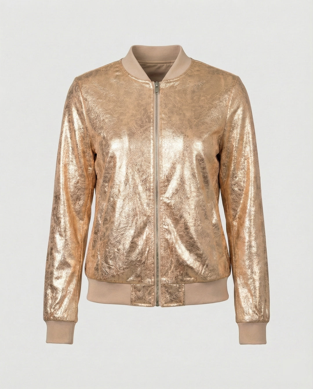 Damen Glänzende Bomberjacke mit Reißverschluss R&B