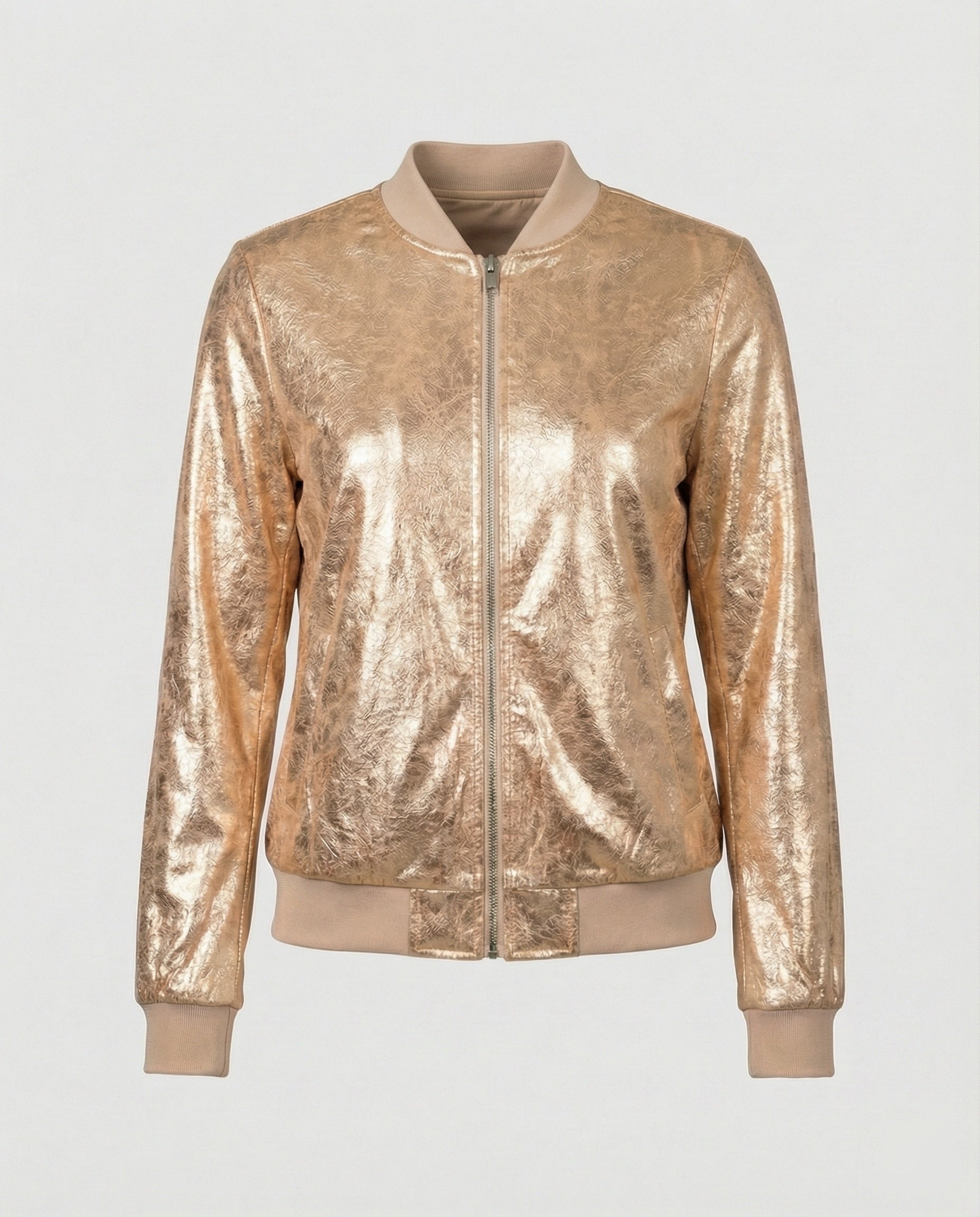 Damen Glänzende Bomberjacke mit Reißverschluss R&B