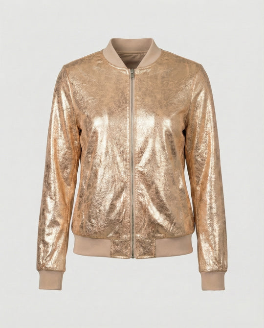 Damen Glänzende Bomberjacke mit Reißverschluss R&B