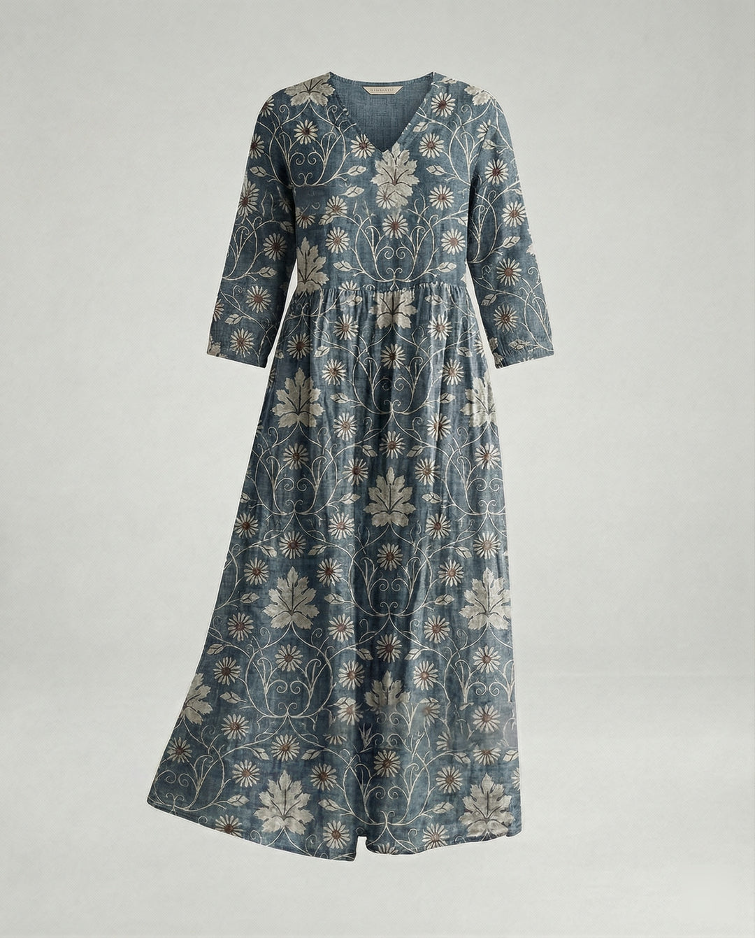 Damen Maxikleid Sommer Leinenoptik V-Ausschnitt