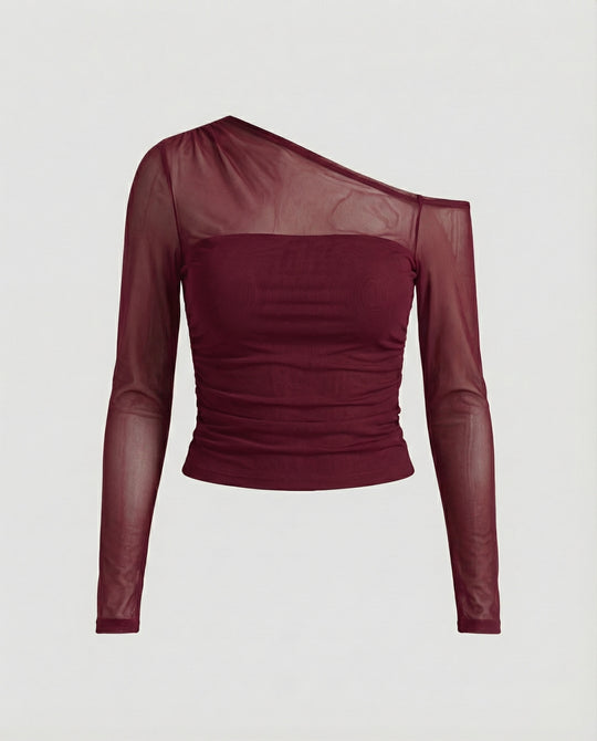 Damen Elegantes asymmetrisches Oberteil mit schulterfreiem Design und Raffung R&B