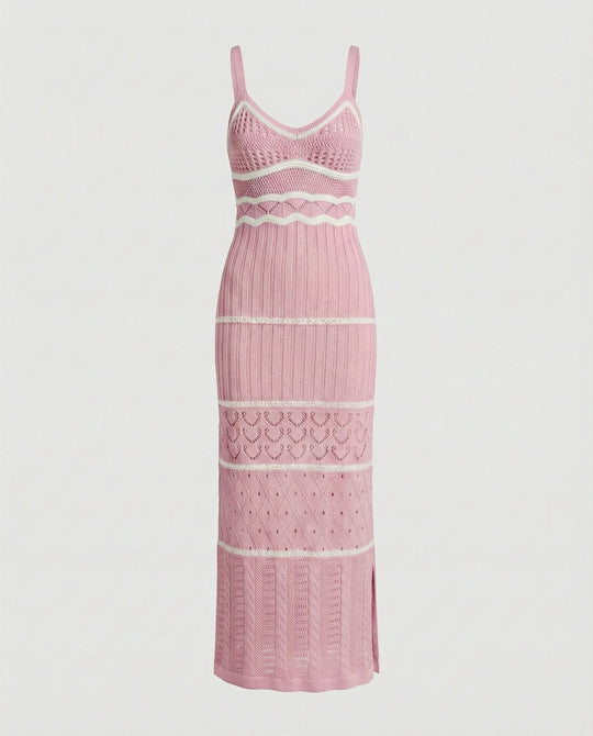Damen Häkel Maxikleid mit Schlitz