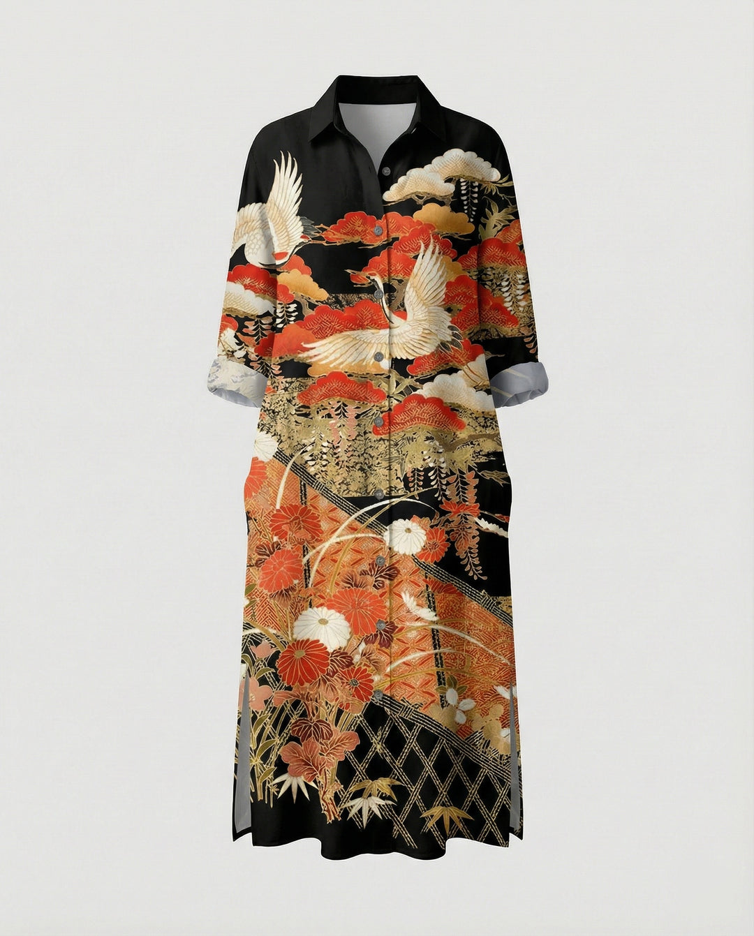 Damen Kaftan Kleid lang Seidenoptik