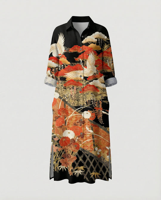 Damen Kaftan Kleid lang Seidenoptik