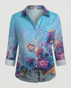 Leinenoptik Bluse Damen Floral
