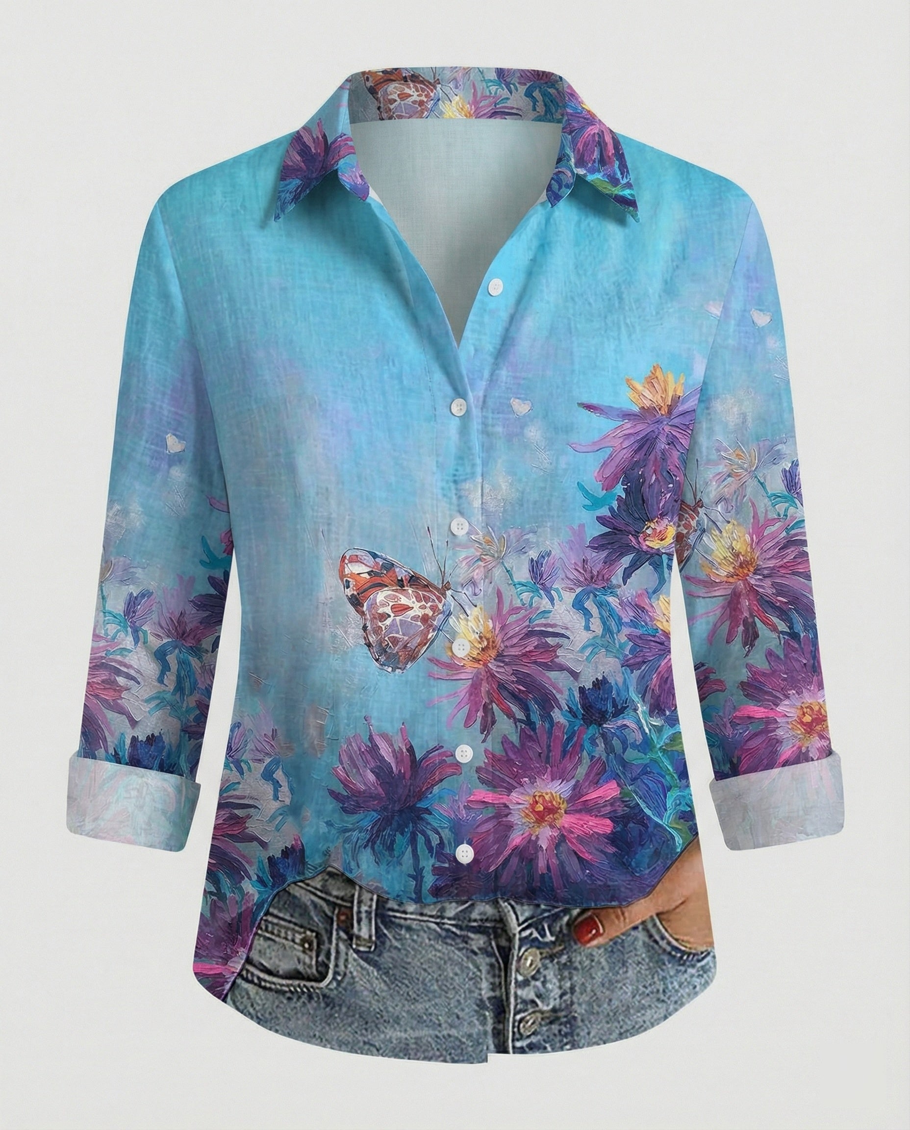 Leinenoptik Bluse Damen Floral
