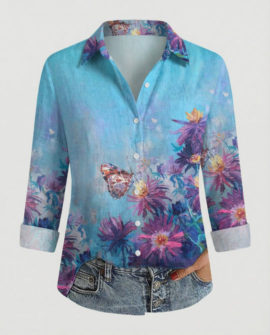 Leinenoptik Bluse Damen Floral