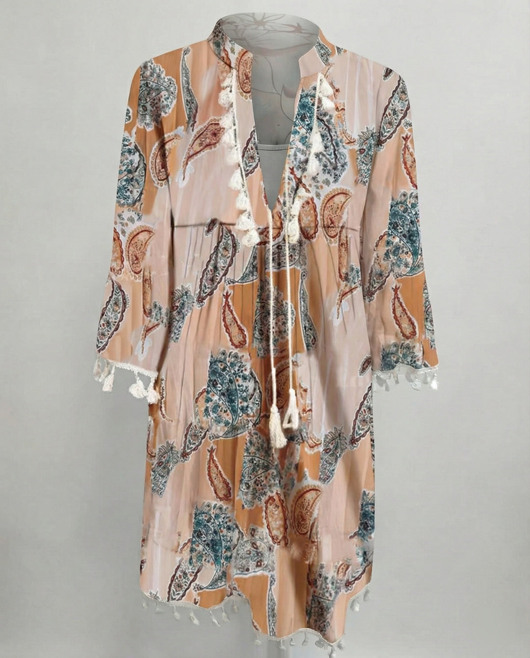 Damen Strandkleid mit hohem Kragen und romantischem Blumenmuster R&B