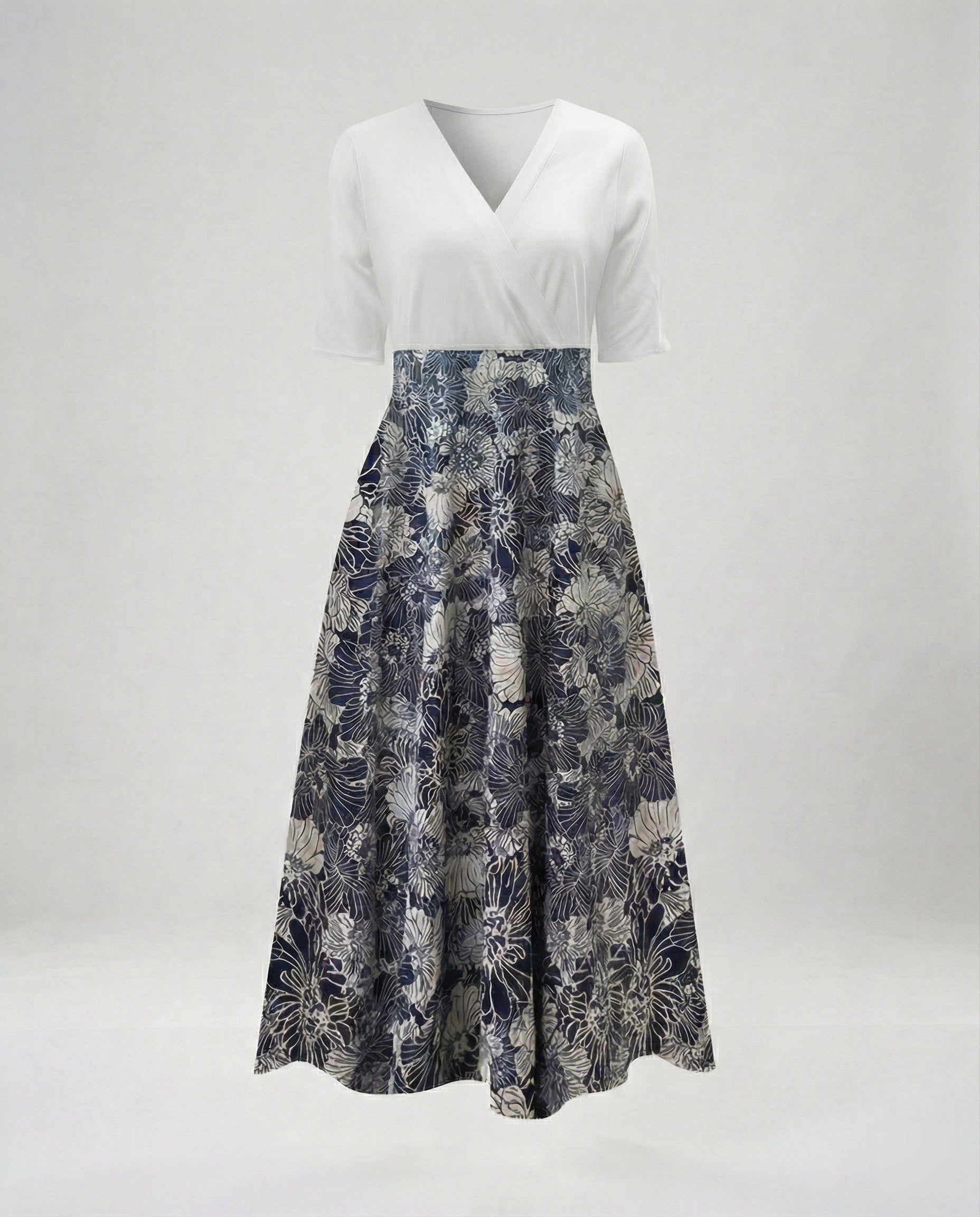 Damen Wickel Maxikleid mit V-Ausschnitt