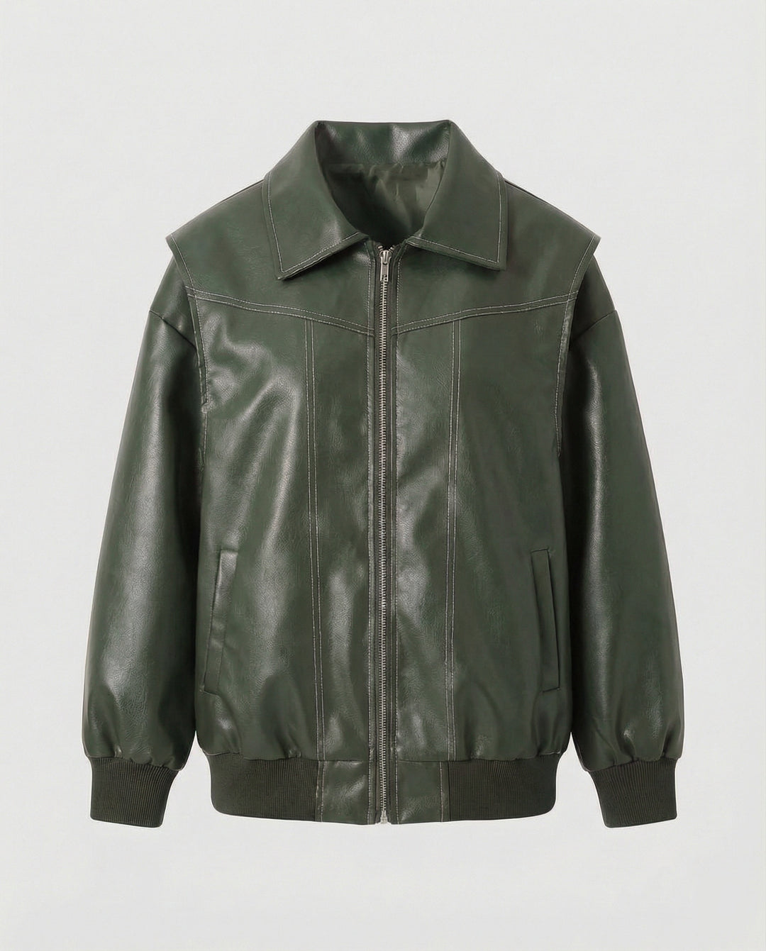 Damen elegante Kunstlederjacke mit hohem Kragen