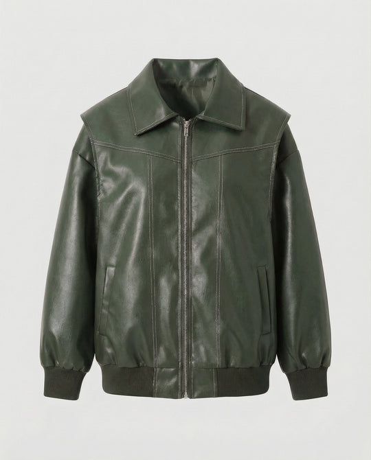 Damen elegante Kunstlederjacke mit hohem Kragen