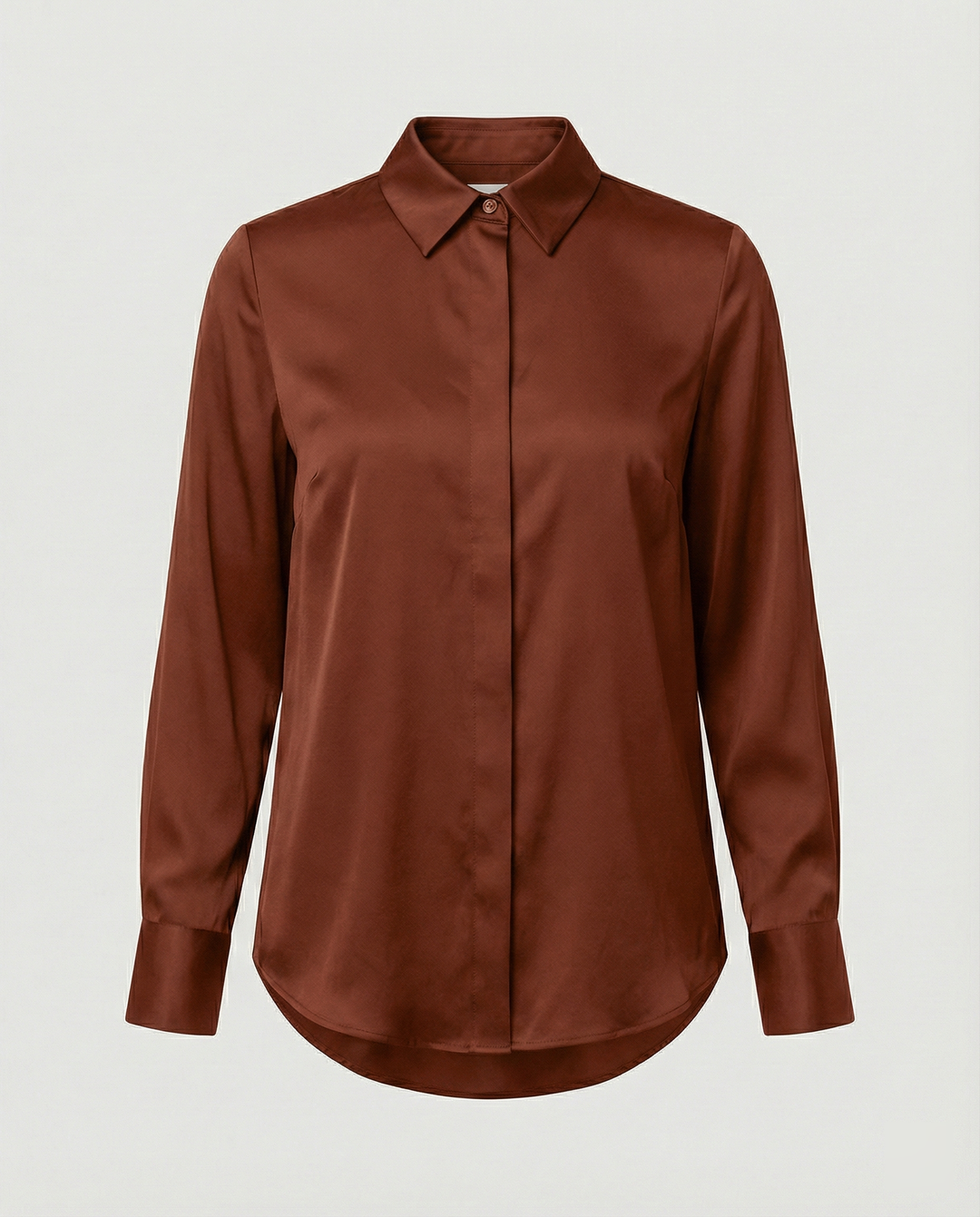 Damen elegante Satinbluse mit klassischem Kragen und zeitlosem Schnitt R&B