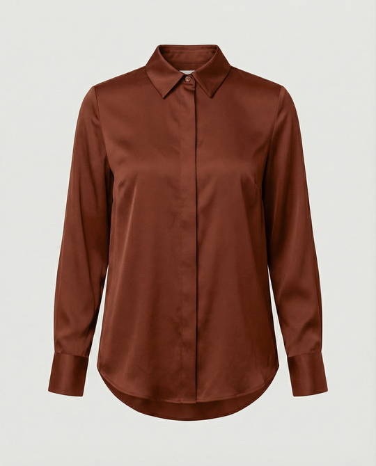 Damen elegante Satinbluse mit klassischem Kragen und zeitlosem Schnitt R&B