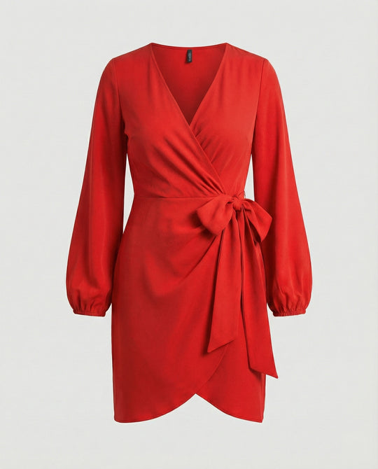 Damen Wickelkleid mit voluminösen Ärmeln und elegantem Taillengürtel R&B
