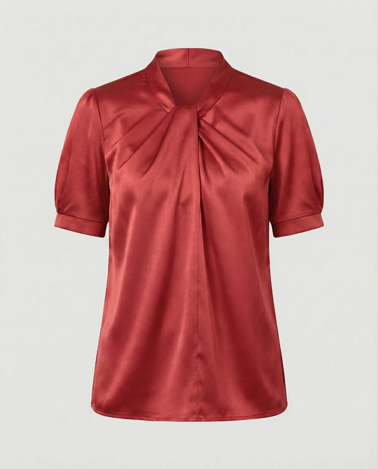 Satin Blusentop Damen mit Krawattenkragen