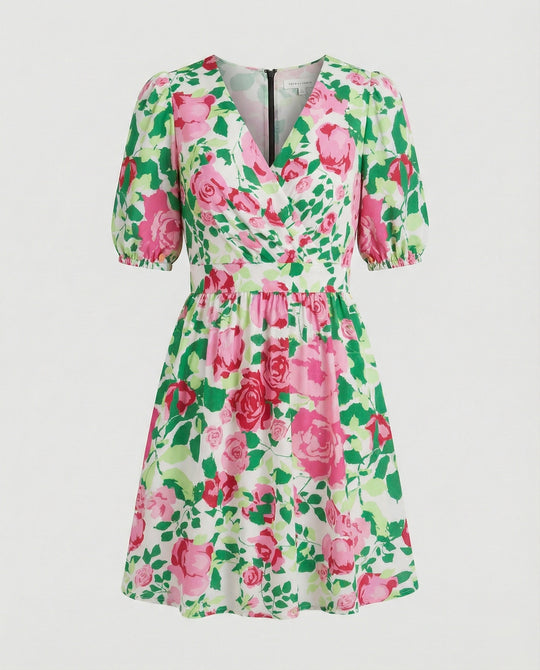 Damen Minikleid floral Wickeloptik
