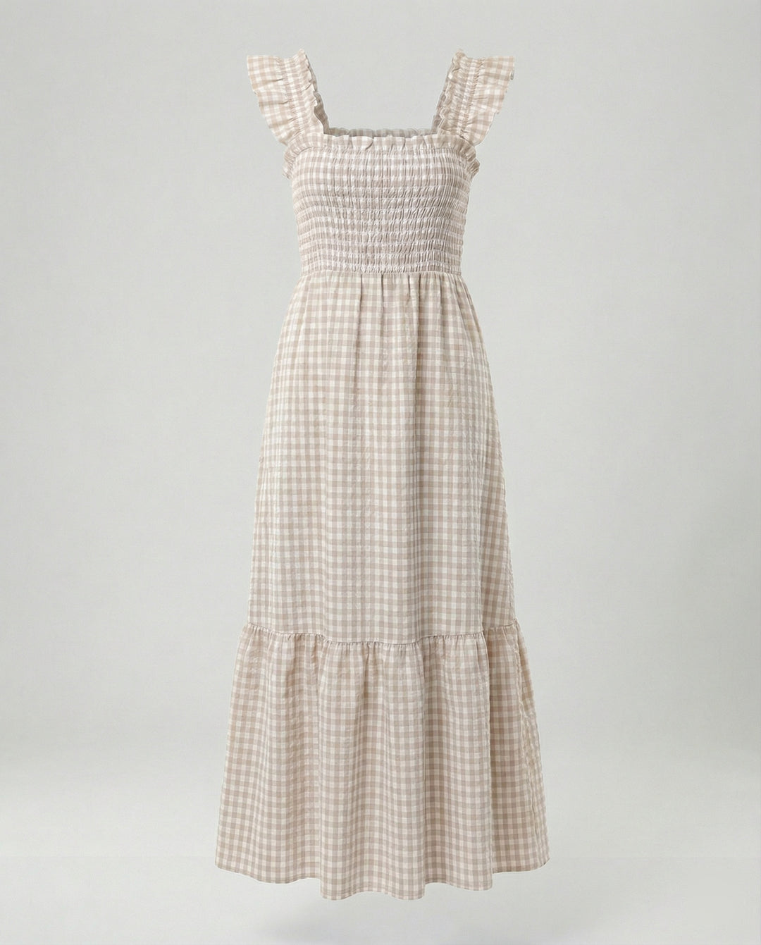 Damen Vichy Maxikleid mit Smokoberteil