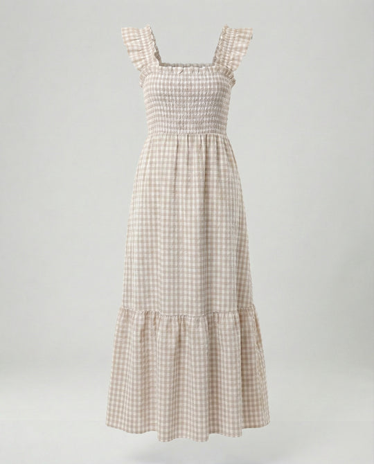 Damen Vichy Maxikleid mit Smokoberteil