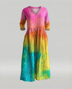 Damen Boho Maxikleid Sommer Leinenoptik
