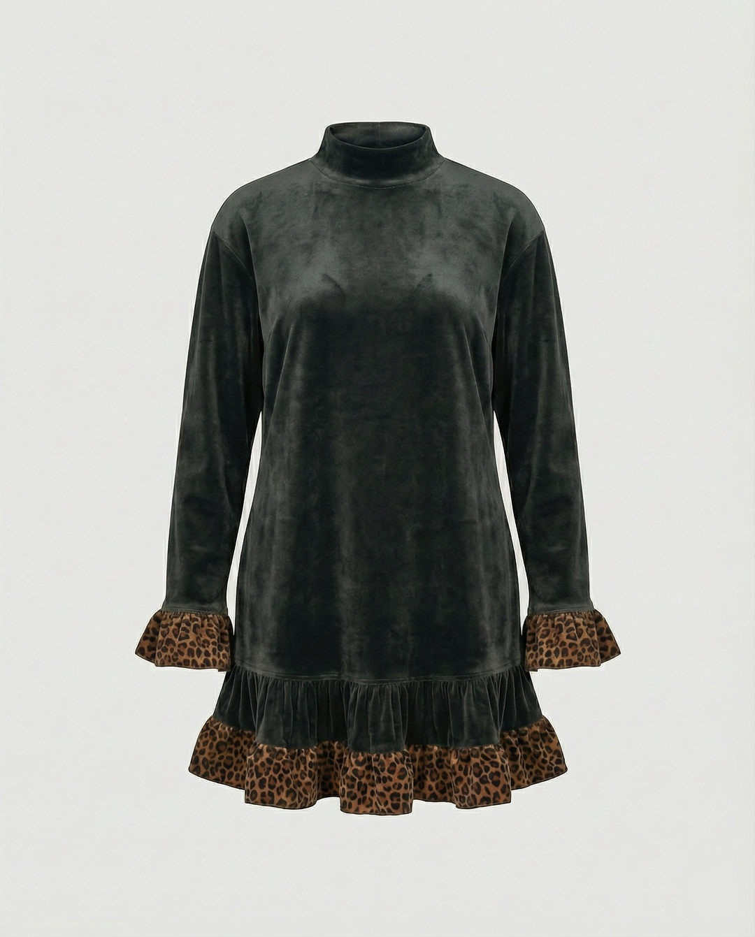 Damen Oversized Sweatkleid mit Leopardenrüsche R&B