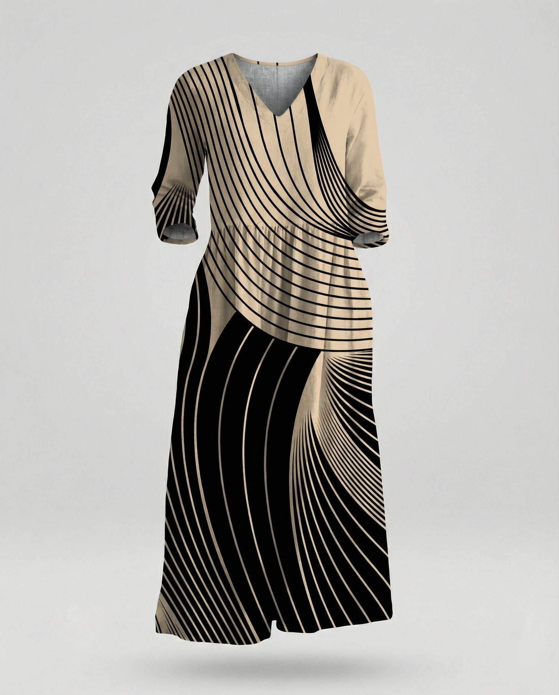 Damen Maxikleid Sommer Leinenoptik V-Ausschnitt