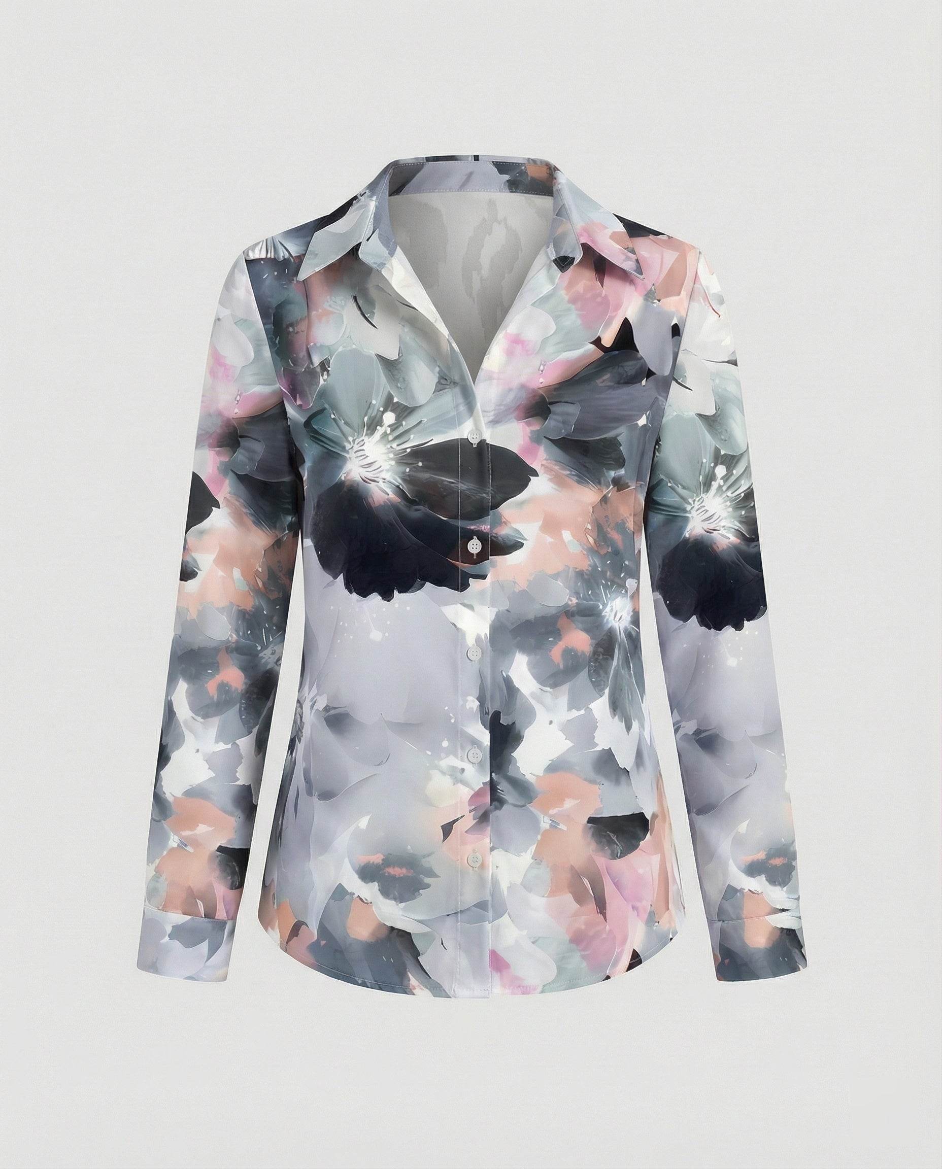 Hemdbluse Seidenoptik Damen Floral