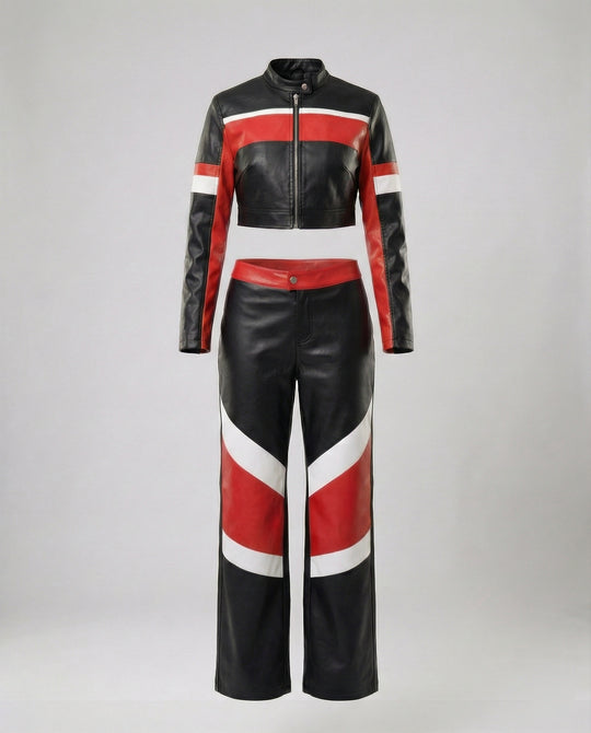 Damen Lederjacke Schwarz Set
