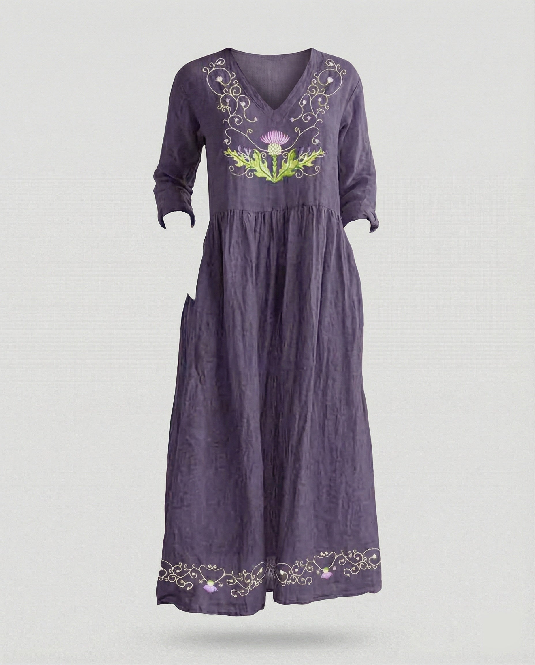 Damen Boho Maxikleid Sommer Leinenoptik