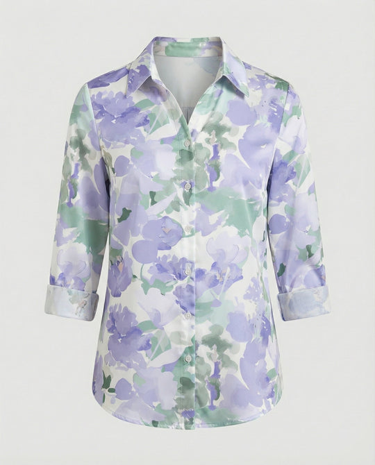 Hemdbluse Seidenoptik Damen Floral
