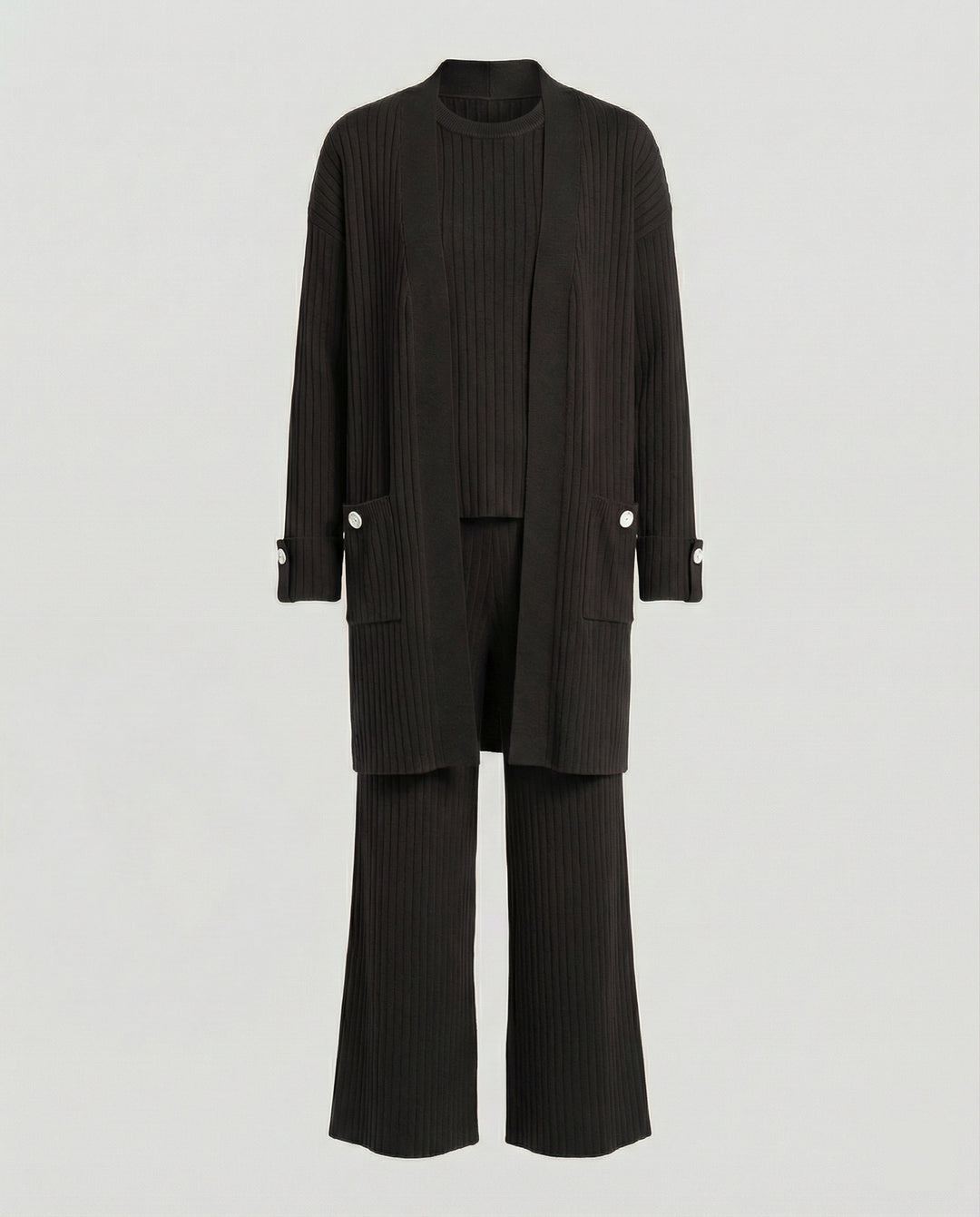Damen Strick-Loungewear Set mit langen Ärmeln und praktischen Taschen R&B
