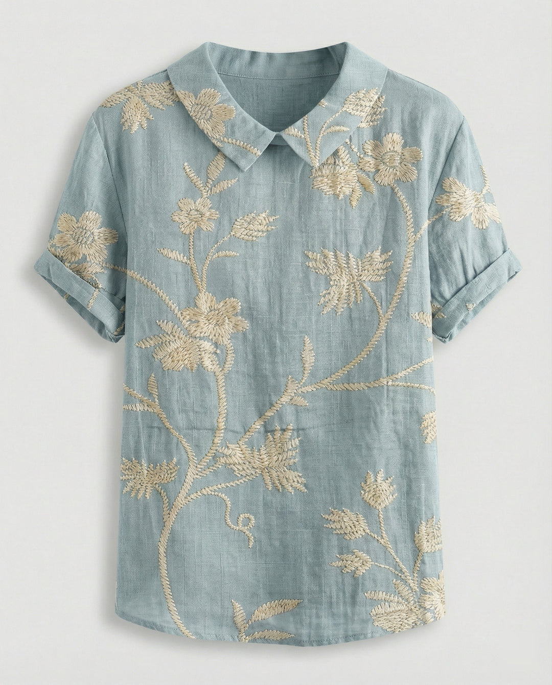 Damen Bluse Leinen Peter Pan Kragen