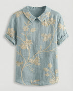 Damen Bluse Leinen Peter Pan Kragen