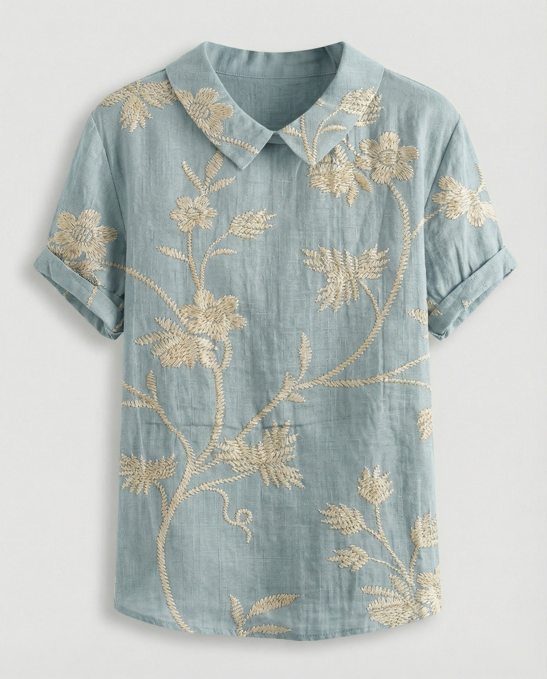 Damen Bluse Leinen Peter Pan Kragen