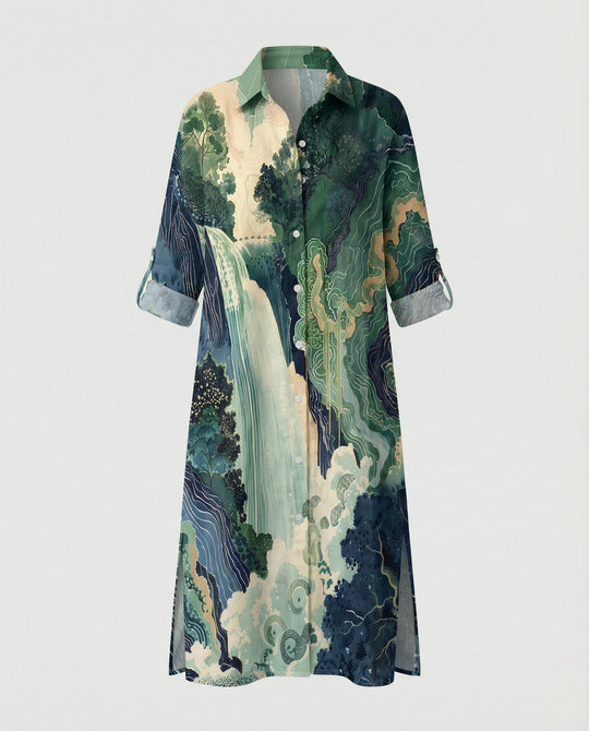 Damen Kaftan Kleid lang Seidenoptik