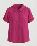 Damen Bluse Leinen Peter Pan Kragen